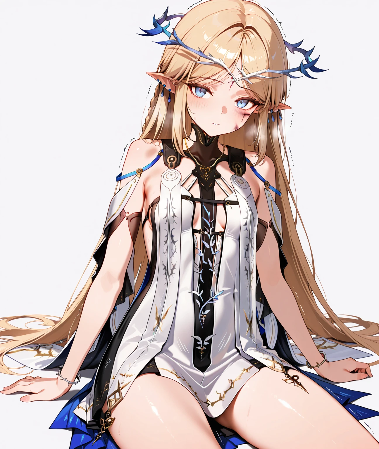 masterpiece, best quality,
1girl, night, Nineveh, meteor shower background, (groin:1.2), (bottomless:1.2), (pasties:1.3), (((squatting with legs spread))), (open chest, entirely white ultra-thin fabric, see-through ancient style robe), (the entire chest is see-through)), ((the tip of the chest is protruding)), (((without panties))), vewing at the camera, spread legs