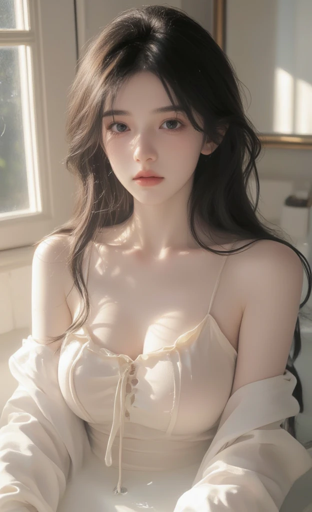 summer4, (masterpiece, best quality:1.2), 1girl, solo, ((bare shoulders)), (actual:1.37), ((lying on a beach)), ((Bird&#39;s eye view shot)), Sweet maiden, beautiful妆容, Exquisite makeup, Extremely beautiful eyes, long hair, curls, slim body, ((big breasts, Big breasts, cleavage)), Sexy slender legs, The skirt is short, Leaking sexy legs, elegant posture, Dynamic posing, best quality, correct, correct的手, correct的腿, 解剖学correct, official art, complex, detail的脸, detail, lifelike, Very detailed, amazing, beautiful, Young and energetic, Charming model, Meticulous CG Uniform 8k wallpaper