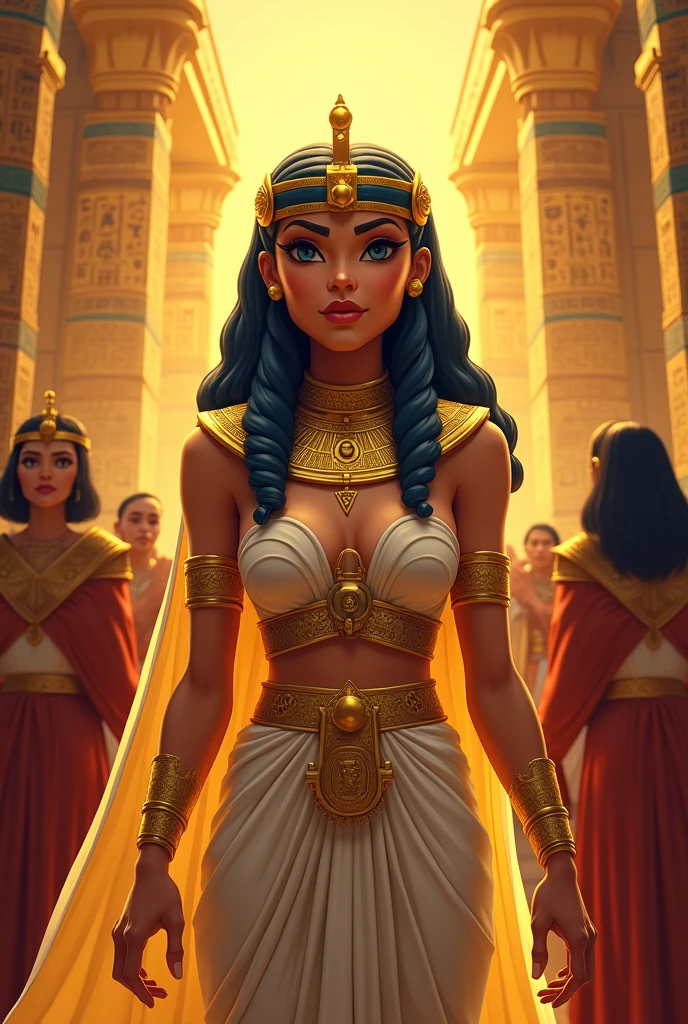 an Egyptian woman with three owls and a bird, Deusa Inanna, sumerian Deusa Inanna ishtar, Hecate goddess, a deusa Artemis sorrindo, inanna, a deusa grega afrotita, the goddess hestia, deusa da mitologia grega, pagan goddess, mitologia da deusa da terra, Hecate, hidden hieroglyph, Venus goddess Athenastyle Cartoon style digital illustration GTA style