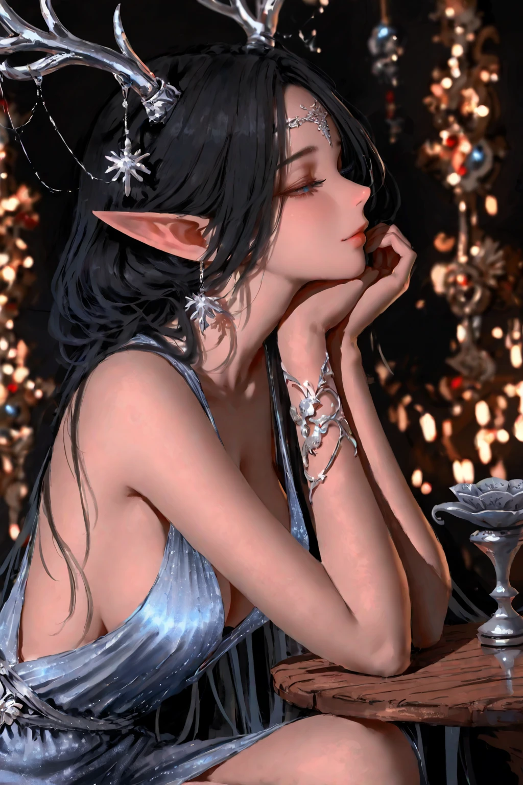full body view,((Elf girl)),(( golden brown hair color, pale skin),(((different eyes))),, warm light,( ),busty,Glamour,Gorgeous,colorful,erotic posing,Dynamic Posing,Arrange Pose,Dramatic,Cinematic,Detailed background, Dynamic Angle,From the angle of the film, view,Best Quality,masutepiece,8K,The ultimate detailed dark background, Top image quality、RAW photography、超A high resolution，cropped shoulders, overall look is very erotic、Shot for one person only, model shoot, Large round chest, Beautiful Eyes of Details、Very slender eyes、Beautiful eyelashes、Very slim physique, with blush cheeks,wet Pearl Beaded Bralet bralette of transparent glass, ((wet pearl glass top)), ((bra of clear glass)), wet glass clothes, (small erect nipples), Exquisite appearance,