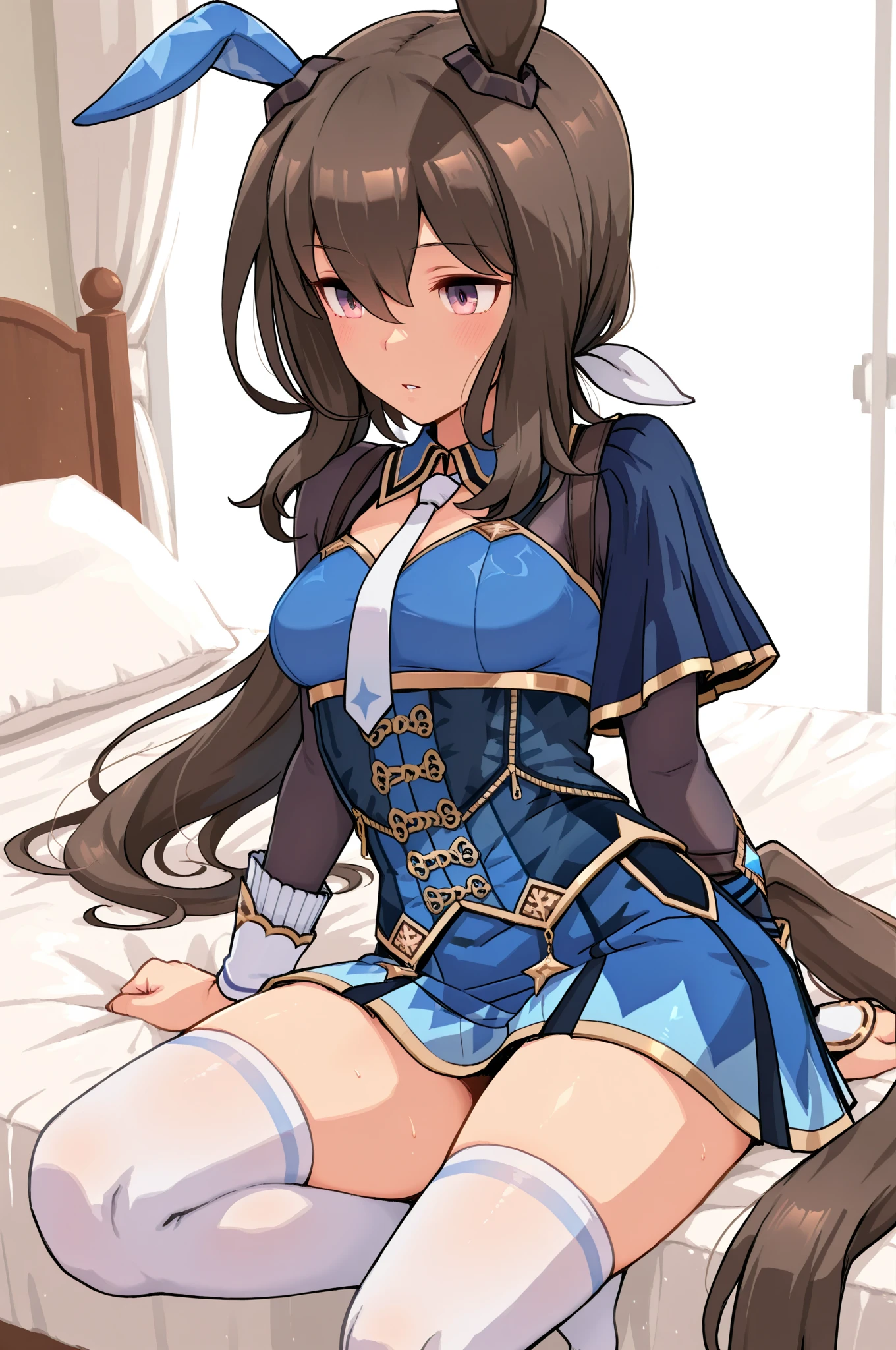 Girl. A world of swords and sorcery. Taking off the armor. White underwear. Miniskirt. Knee-high socks. Big tits. Opening the crotch. Mouth wide open. Sleeping in a sloppy outfit. Thick thighs.