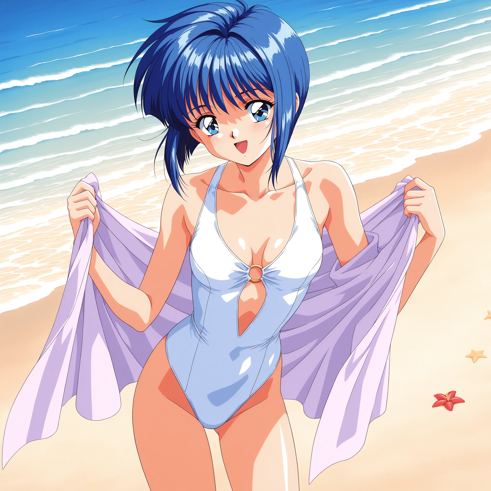 , (Spread your legs)、 (White panties), Sailor Warriors、Sailor Moon,mini skirt、mini skirtを履いている、 sunny, Mature Woman, Anime Cel Style, Highest quality, High resolution, one person's, (Large Breasts:1.2), Beautiful Face, Beautiful fingers, Beautiful long legs, Beautiful body, Beautiful Nose, Beautiful character design, Blue Hair, bangs, black eye,short hair、 Show Viewer, Cowboy Shot, blush、Eyes closed and embarrassed look、Nipples are visible、 、