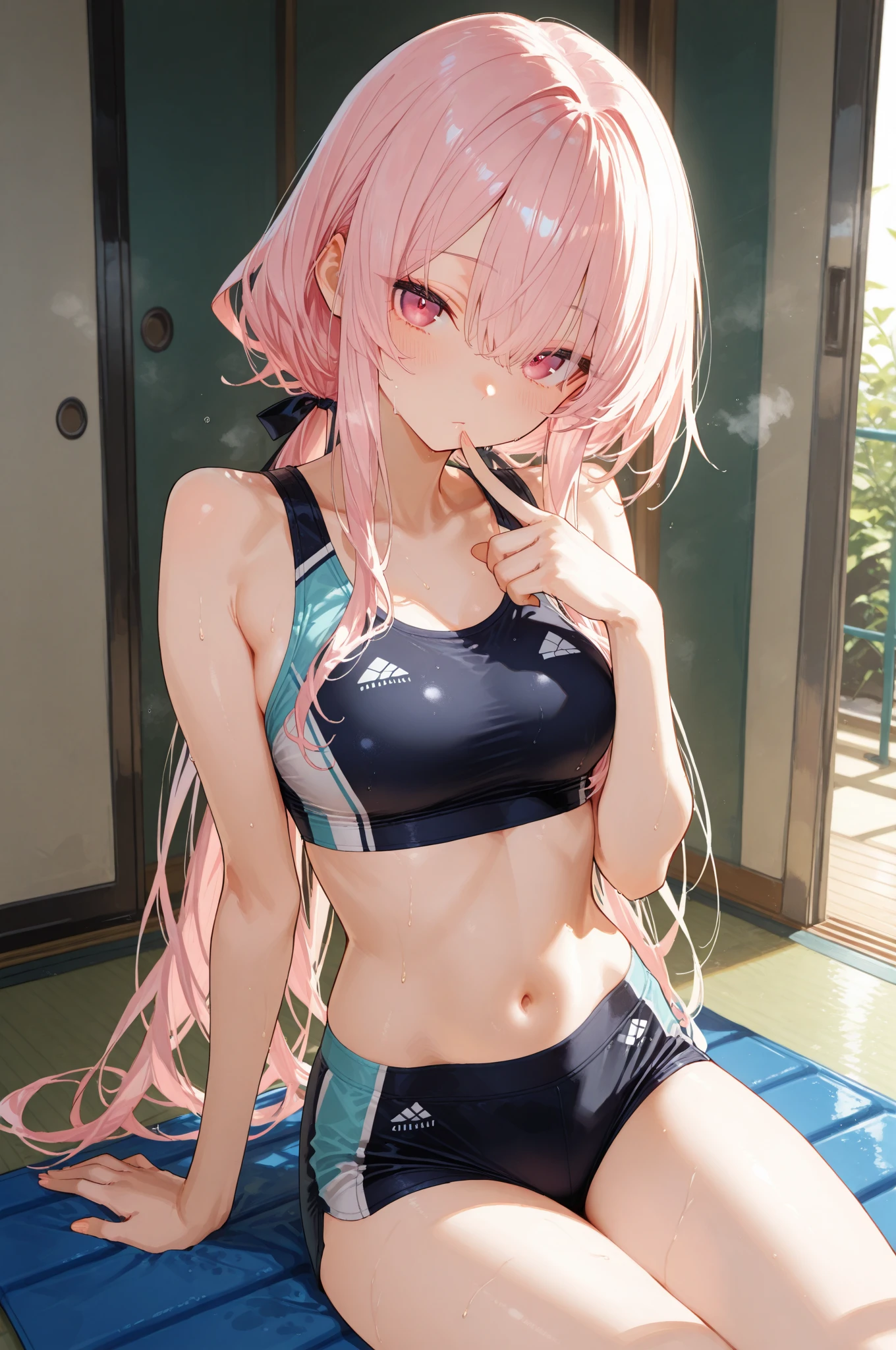 4K,8k,High resolution,Pink Swimsuit、
Quite a young woman,Pink Hair、ponytail、Pink Swimsuit、
(Soft Saturation:1.3), (Fair skin:1.2),
(ultra-Detailed Background, Detailed Background), Bokeh,
break'Smiling portrait.,
When viewed from the front, The composition is symmetrical,
Looking straight at you with serious eyes,
break Swimwear, Pink Bikini, Center of chest,
Outdoor, Sea surface, null, sunlight,Summer beach, Sandy Beach,
Strong light, Front lighting,
(Teen:1.3), (Cowboy Shot:1.2),
Front brake angle,
View your viewers,
Dynamic pose,
sitting on the beach
Wakame seaweed、Wakame seaweed、
Seaweed、Seaweed、Seaweed、Seaweed、Seaweed、Seaweed、Seaweed、