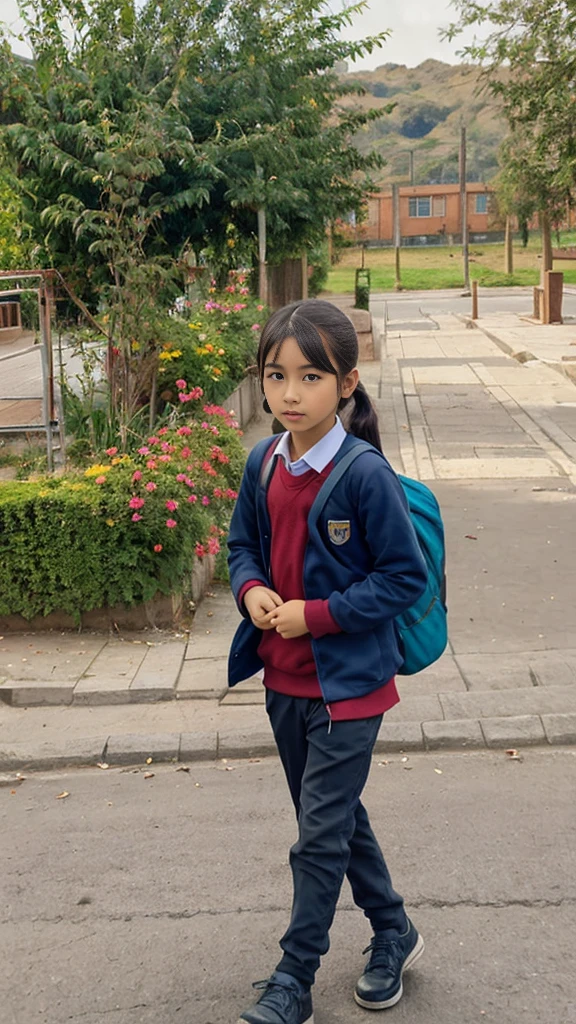 A cute little fatty girl going first day to her school
