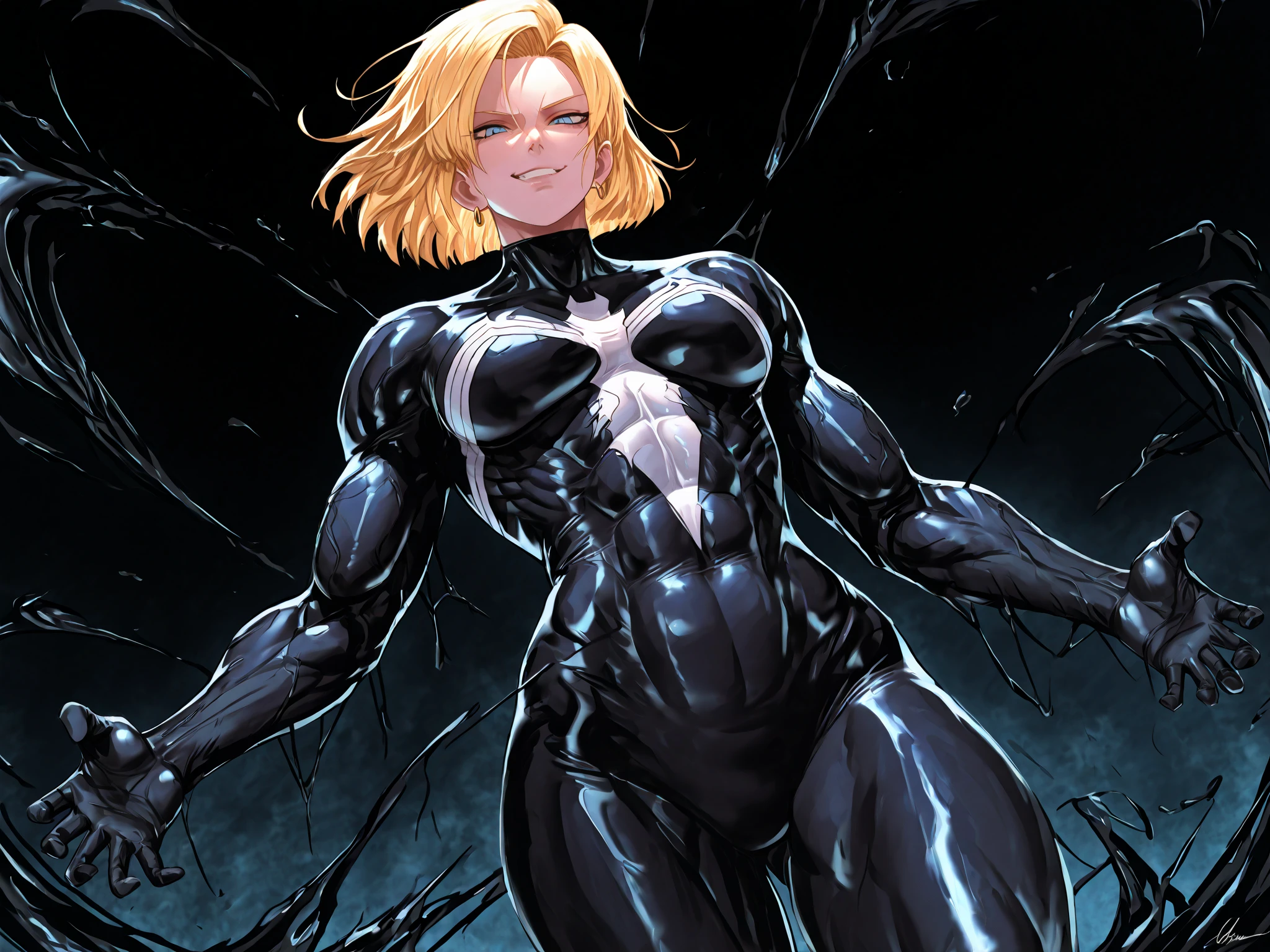 neoartcore, 1girl, gwen stacy, spider-gwen, portrait, upper body, against wall, ballet slippers, black hairband, blonde hair, blue eyes, blurry, blurry background, bodysuit, breasts, city, covered abs, covered collarbone, covered navel, day, eyebrows hidden by hair, green footwear, hairband, impossible bodysuit, impossible clothes, large breasts, (lips), looking at viewer, medium hair, outdoors, parted lips, shiny clothes, silk, skin tight, smile, solo, spider web, spider web print, superhero, taut bodysuit, taut clothes, toned, ((masterpiece))