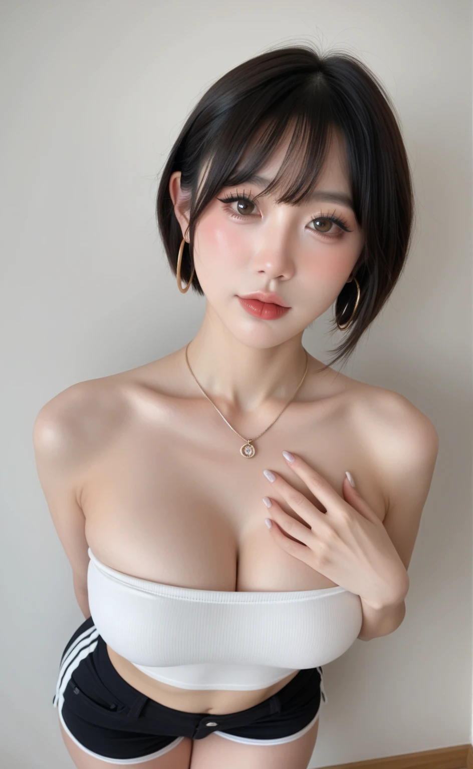 (Browsing Caution:1,4),Mix 4, (8k, RAWphotograph, Highest quality, Tabletop: 1.45), (Realistic, Realistic: 1.37),illumination, night, プロのillumination, photographn mapping, Radio City, Physically Based Rendering, Gradient Brunette, 高品質のphotograph, High resolution, 1080P, (Detailed facial depiction), (Detailed description of the hand), (Delicate CG), Extreme light and shadow, Rich details, (Detailed facial features), (Highest quality), Look in front of you, Highly detailed face, Highly detailed lips,  超High resolution, (truth: 1.4), photograph, 1 Girl, [(sad)],  , Thin limbs, movie, Cool pose, I Cup, Highest qualityな完璧なボディ, photographのような, (1 Girl: 1.3), Perfect balance, (Huge, Perfect breasts, Areola),(Realistic, Realistic:1.37),One Girl, Cowboy Shot,Professional Lighting, Photon Mapping, Radio City, RAWphotograph、(Realistic:1.4)、Octane Rendering、Complex 3D rendering with ultra-detail, Studio Soft Light, Rim Light, Crisp details, Super detailed, Realistic skin texture, detailed aspects, Beautiful details in the eyes, Highly detailed CG Unity 16k wallpaper, Compensate, (Detailed Background:1.2),Highest quality, 超High resolution, Tabletop, One Girl, One Girl,alone, Upper Body,Show Viewer, White Background, Multicolored Hair, Compensate , Lips parted, Black Lips, eyeliner, Gothic, Goth Girl,((Light on the face:1.2)),((movie照明:1.2)),(Photorealism:1.4),((30 piercings in left ear)),((necklace)),((A woman who is always smiling)),((nightのプールサイド:1.4)),((Facial lighting:1.1)),((Upper Body:1.2)),((Delicately draw the face:1.2)),((Black hair color:1.1)),(Very short bob hair:1.4),(((Completely naked))),(((nsfw))),((Full Body Shot)),(((Full Body Shot:1.2))),((Big Breasts:1.2))