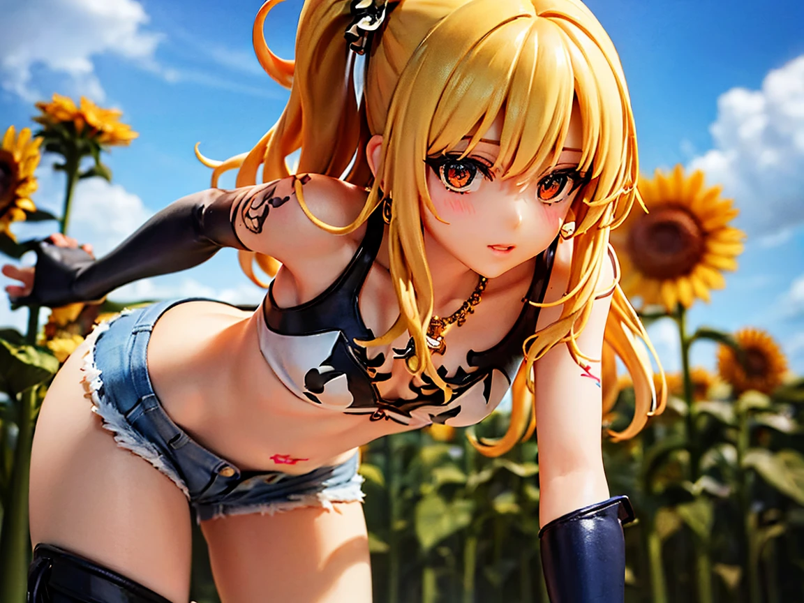 score_9, score_8_above, score_7_above, fountain_anime BREAK pinabove of 1girl, jgskrk, , by the wide, by rubio, Blue rabbit ears, Sunflower hair ornament, two side above, hits, green eyes, blush, open mouth, smile, separate white collar, orange bow tie, clavicle, bare shoulders, small breasts, neckline, blue playboy bunny, white wristbands, blue strapless leotard, white rabbit tail, black pantyhose, blue shoes, down on my knees, All fours, looking at the viewer, Alone, simple background, White background,