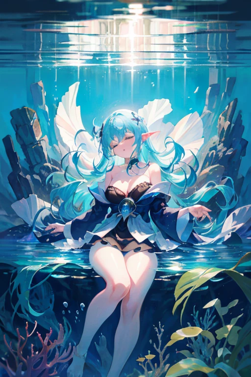 pastel colors, [(Transparent background:1.5)::5],(((masterpiece))),(((best quality))),(((extremely detailed))),illustration, 1girl,solo,mysterious,vivid color,shiny, underwater transparent sealed hemispherical glass dome, white hair,red eyes, full body,barefoot,long hair tranquil nature, koi,Underwater, Dome,close up,Dynamic actions,Lens perspective,(((Box composition))),sit cross-legged and lean against the bookshel,