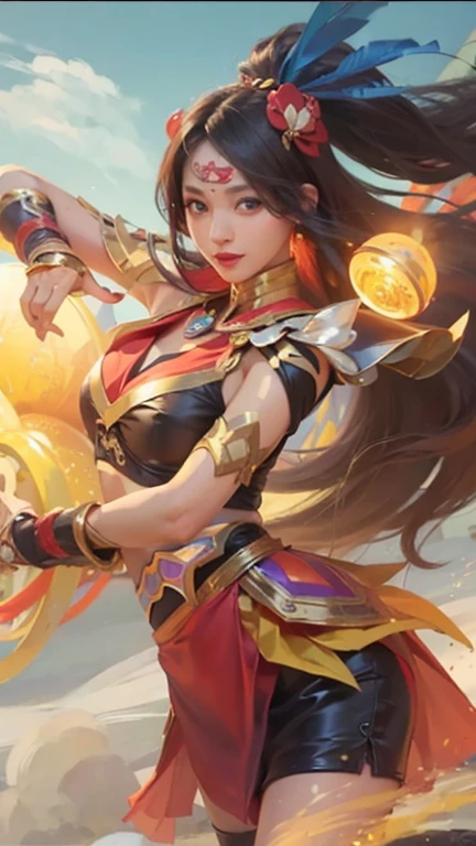 Arte Oficial, Unidad 8K Fondo de pantalla, Ultra detallado, beautiful and aesthetic, Obra maestra, La mejor calidad, (Zenredar,enredo, enredar), (Arte fractal:1.4),1niña dark magician girl, extremadamente detallado, Dynamic Angle, vaquero, (The Most Beautiful Form of Chaos), elegante, (vivid colors),Oc,(cuerpo completo:0.8),Chino,(Thangka Apsaras:1.5),(cinta:1.3),(dream:1.5),(Hanfu:0.7),(They are smiling:0.5),(Deidades chinas),