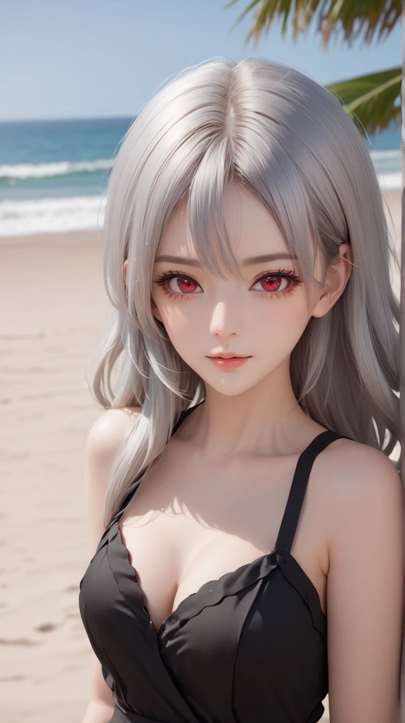 8k, Highest quality, Manga style, View your viewers, Intricate details,One person, Nakiri Ayame, 2Demon horns in the book, Multicolored Hair, Long Hair, Red eyes, Gray Hair, striped highleg swimsuit,