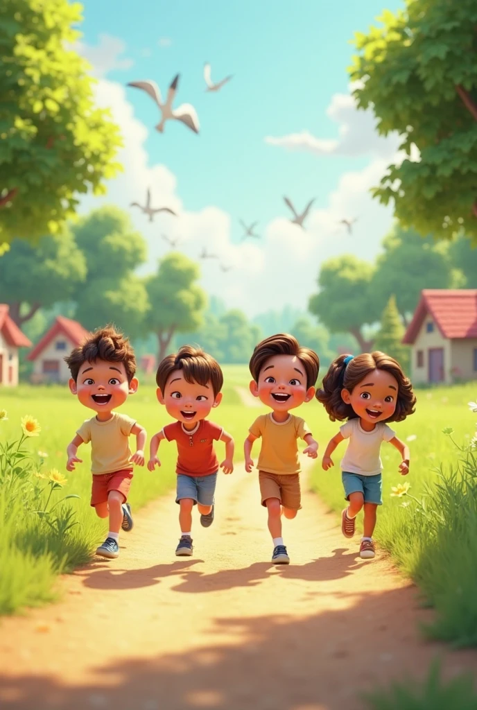 Genreat a 3d
 Image of Kids playing in the play groundand try to make it yt thamnail size