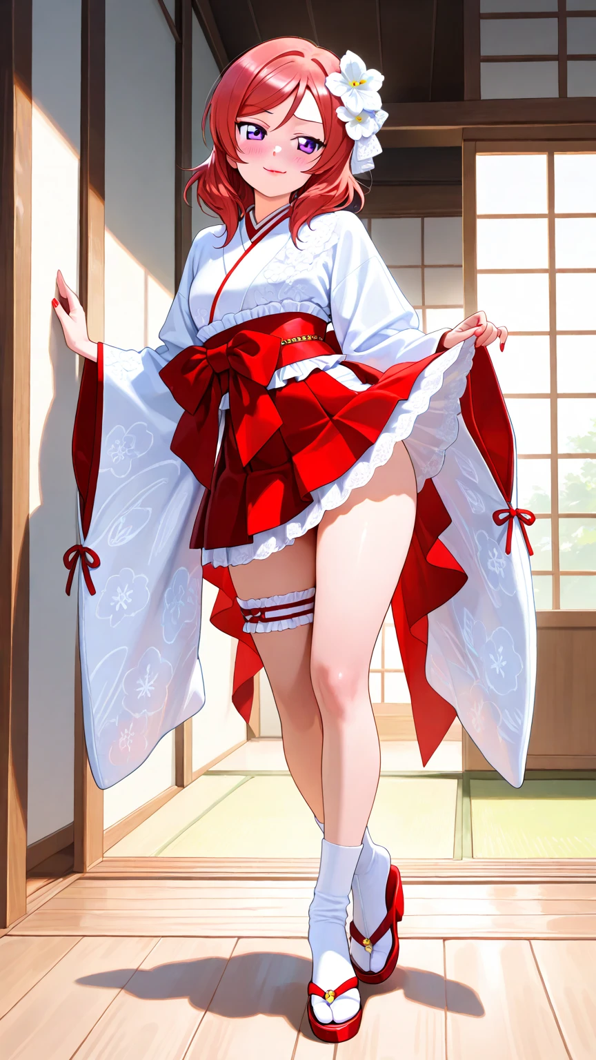 <lora:Musubi Sekirei:0.5>, aamusubi, long hair, brown hair, low ponytail, ahoge, japanese clothes, wide sleeves, fingerless gloves, ribbon trim, sash, pleated skirt, red skirt, white thighhighs, blush, bedroom, on bed, smile, large breasts, nsfw, 1girl, looking at viewer, (lying, on back:1.3), from above, full body, (Masterpiece:1.2), (Best Quality), full body portrait,(detailed body:1.3),(detailed face:1.2)