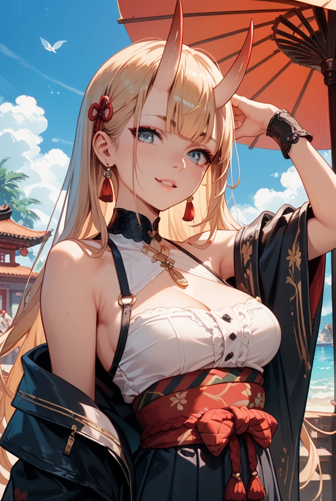 (((masterpiece, best quality))), (((superior quality))), cute girl, ((extremely detailed girl)), ((huge breasts)), (yukata), (bare shoulders), strapless top, leaning forward, twin-tail blonde