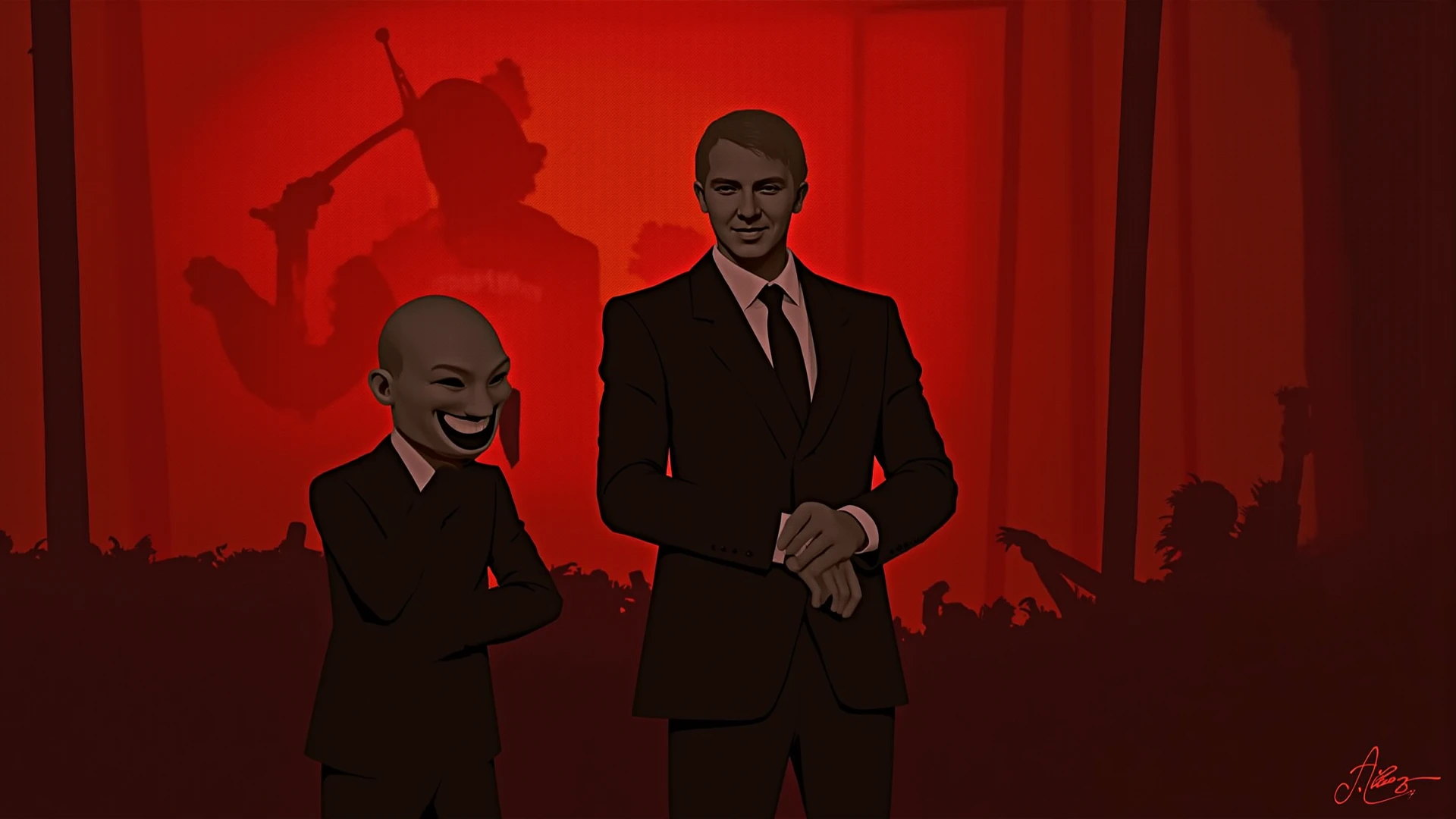 score_9, score_7_up, faceless male, suit, bowtie, thumbs up, holding glass, wine glass, dark skin, multiple boys, grin, hand in pocket,  smile
<lora:faceless:2>