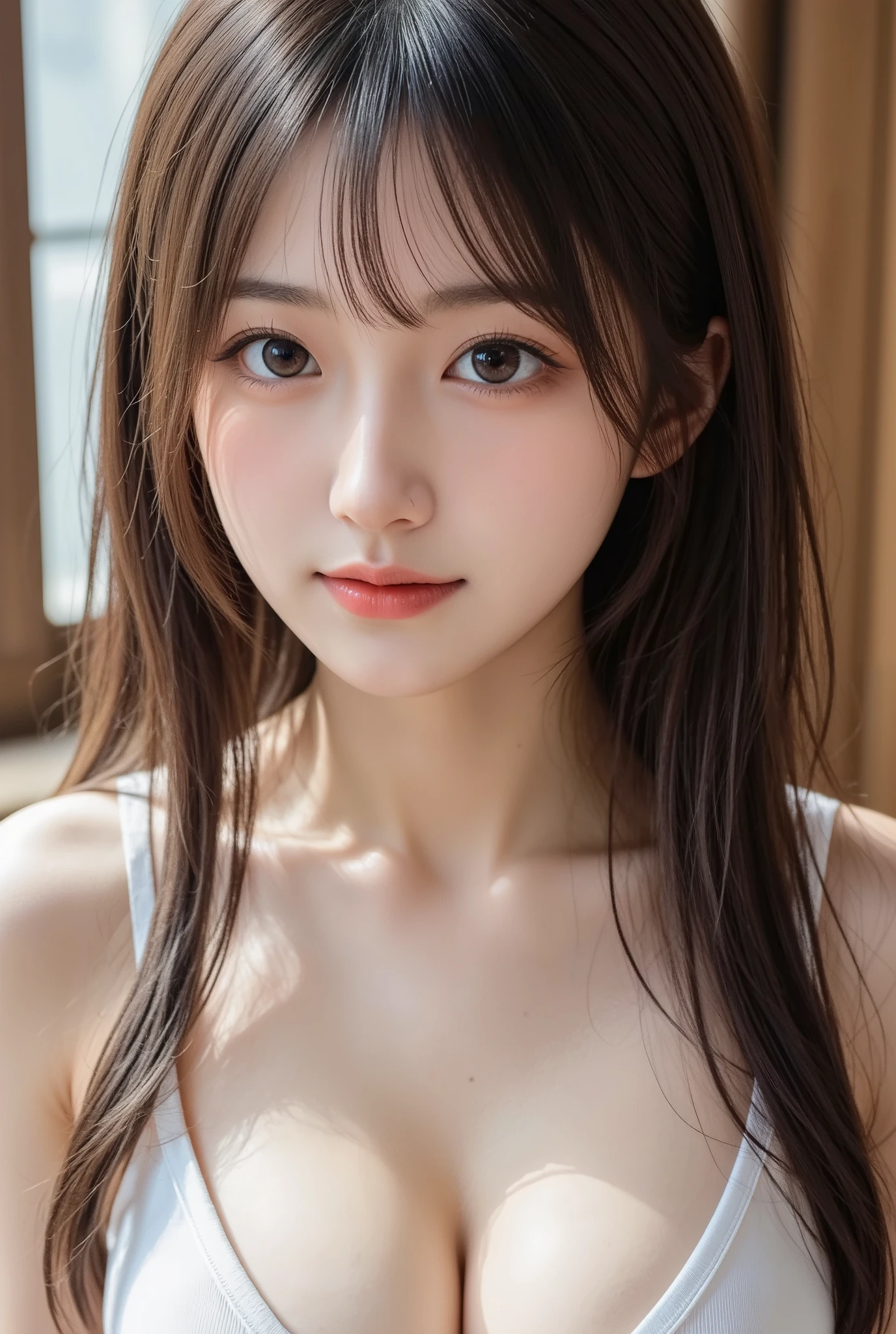 1girl, (Best Quality:1.4), (Ultra-detailed), (Detailed light), (extremely detailed beautiful face), Amazing face and eyes, Brown hair, Brown eyes, Beautiful sheer lace details, Beautiful breasts, nipples, Best Quality, extremely detailed CG unified 8k wallpaper, High-definition raw color photos, professional photograpy, dynamic lighting, (((Bokeh))), depth of fields,