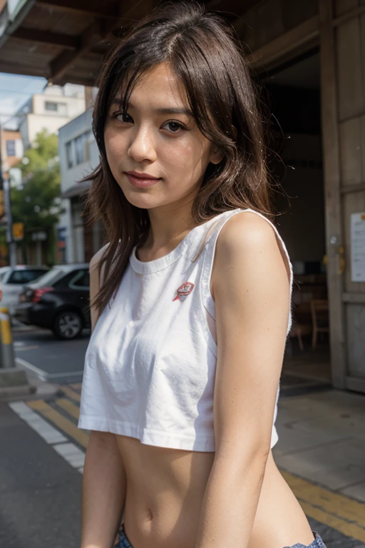((Extremely precise and accurate anatomy:1.0)), (photo realistic:1.4), (Hyper realistic:1.4), (Highest qualityの現実的な肌の質感:1.4), (Improvement of quality:1.4), (Enhances the beauty of skin texture:1.1), Clean and glowing skin, One girl, woman, masterpiece, Highest quality, Highest quality, (Volumetric lighting), Very detailed CG unity 8k wallpaper, Concentrated, 8k wallpaper, Very detailed, Ultra-realistic, Realistic, Sharp focus, Absurd, (High resolution:1.2), (High Contrast), photograph, Detailed and complex, Instagram, Very detailed, Digital Painting, Art Station, Concept Art, Smooth, Sharp focus, Looking at the audience, Tank top.