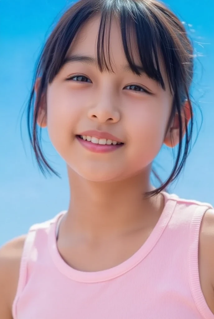 8k,masterpiece,Japanese,9 year old girl,from the front,smile,cute,innocent face,innocent,gentle eyes,Childish,Simple white background、School Swimsuit、Stick out your tongue、Drooling、Ecstatic expression