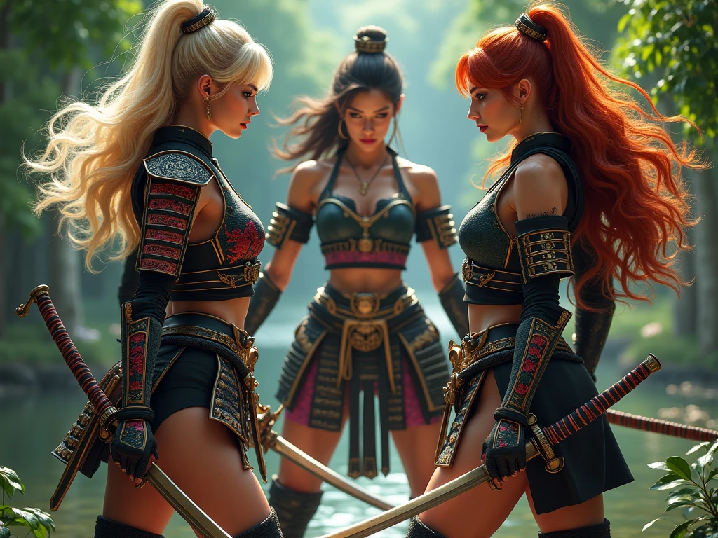 ((Kunoichi)), Indian, Indian Woman, big breasts, forest, (( sensual pose)), red and black armour, (( full body armour)),(( Knight Armour)), ((big cleavage and big breasts))