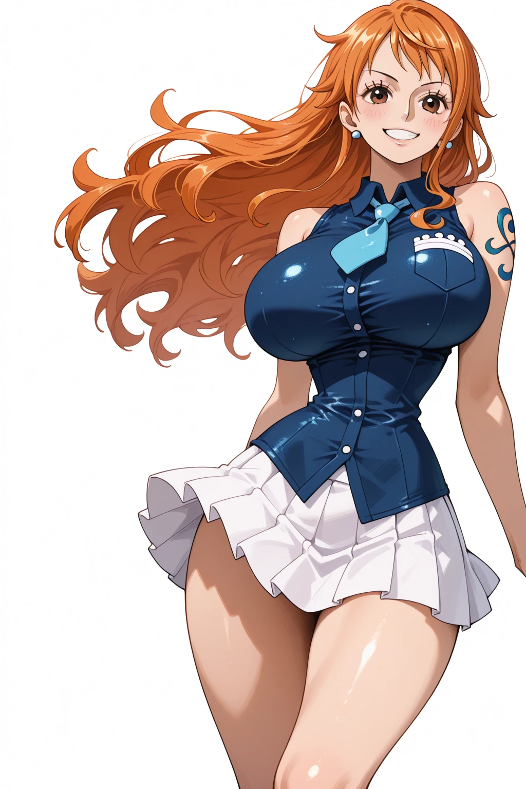 Kousaka honoka, cowboy shot,(big breasts:1.4),blue eyes, orange hair, hair ornament,curvy body,wide hips,thighs, sexy, strapless leotard, cape, skull necklace , standing,Blush, evil, smoke,dark sky with dark magic, in village 