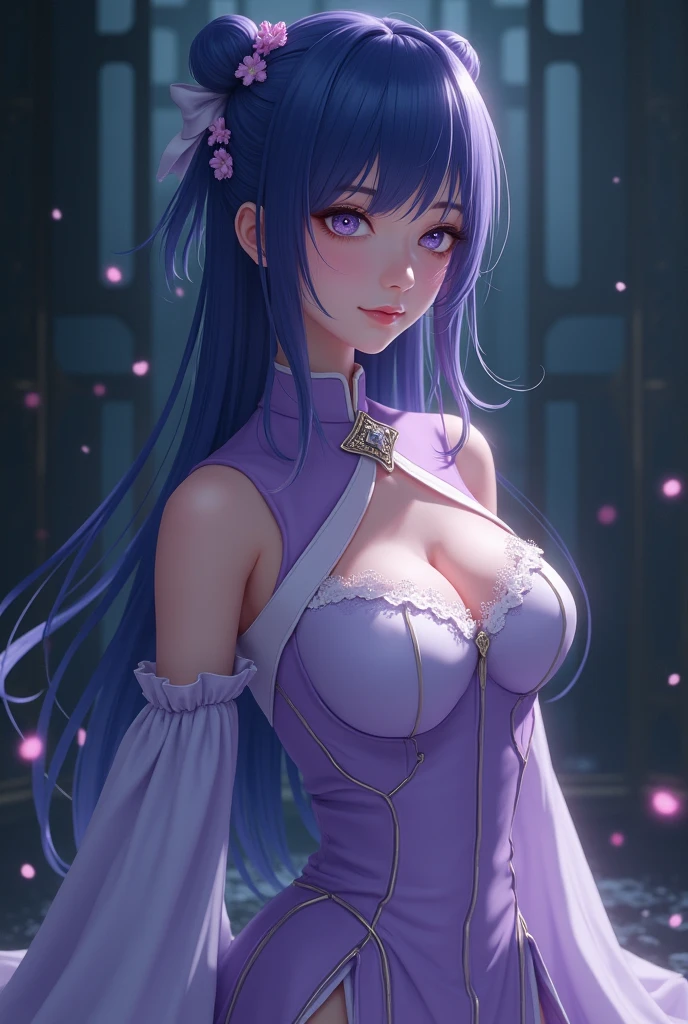 anime girl with blue hair and purple eyes posing for a picture, hestia, ayaka genshin impact, blue scales covering her chest, extremely detailed artgerm, portrait knights of zodiac girl, tsuaii, zerochan art, by Kamagurka, azure. detailed hair, artgerm on artstation pixiv, smooth anime cg art