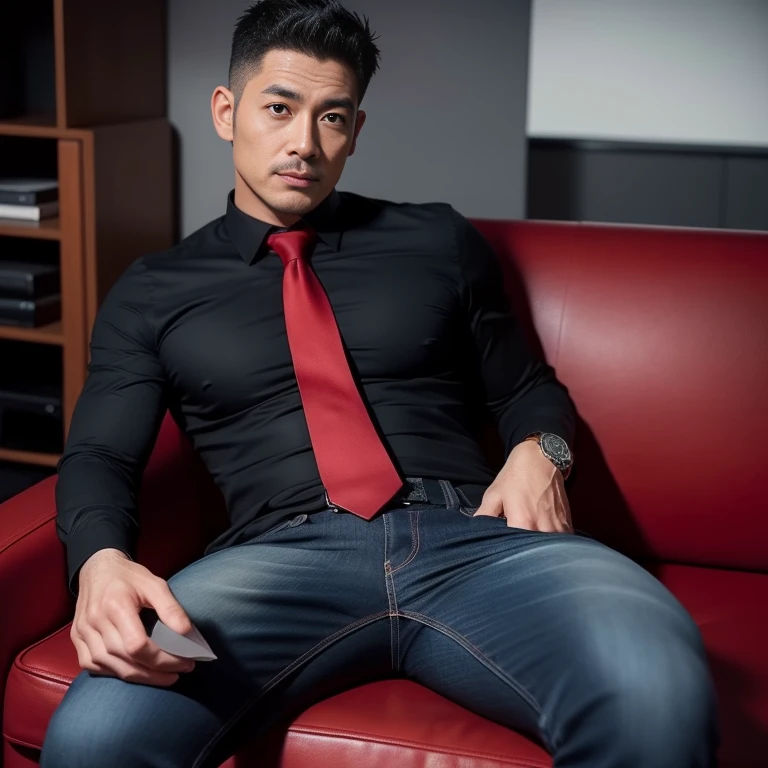 aged 40,Hidetoshi Nakata,(Guardiola 1.2)Shirtless,Tong,Bulge,office room,sitted,legs are open,black long socks,Thin,musculature,lbeard,fortitude,artwork of a,tmasterpiece,k hd,Red panties,an look of enjoyment