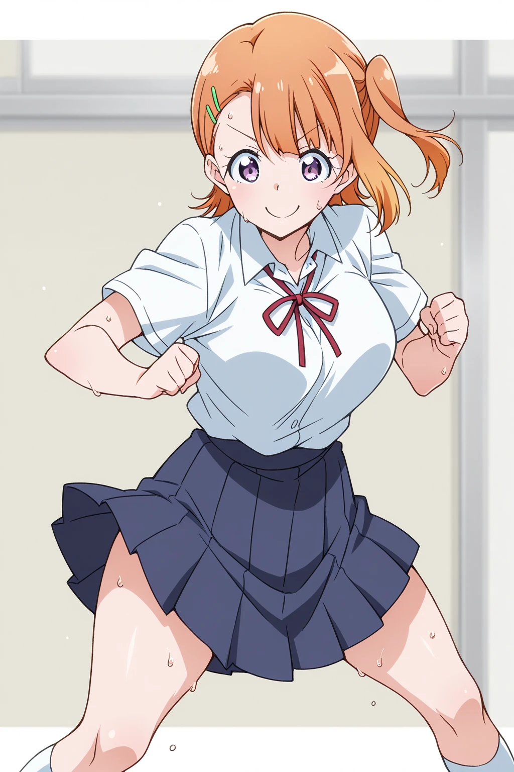 スカート無し、Stripes々Panties、From the back(Anime artwork, Anime Style, Studio Anime, Very detailed, Latest, Vibrant, Anime Coloring, High Contrast, masterpiece:1.2, highest quality, Best aesthetics), A woman wearing a sailor suit, Pleated skirt, Medium chest, Thighs glimpsed, Redhead, Side Ponytail, Asymmetrical bangs, Perfect Proportions, Skin with attention to detail, cute, Detailed face, Dance Motion, Poses with action, (Accurate fingertips, Browse 4, Thumb 1),