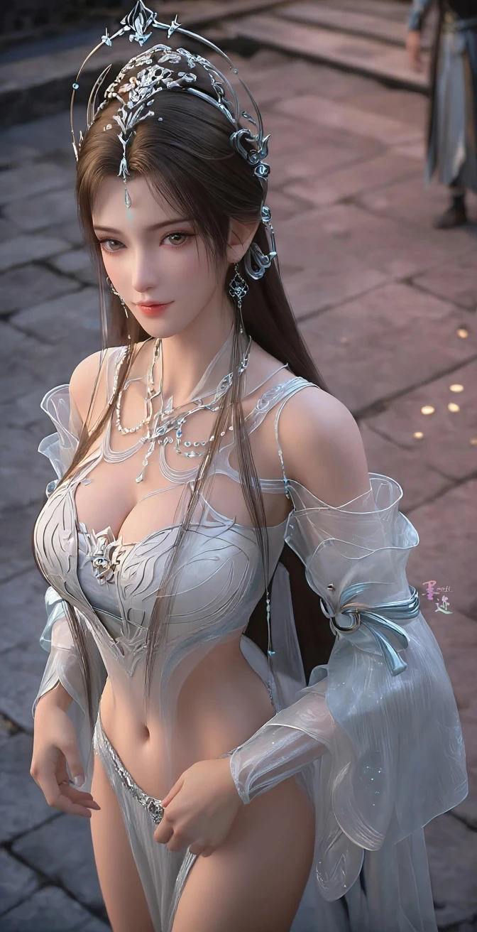 Best quality, masterpiece, high resolution, Chinese door opening, 1girl, large body, sexy extreme, light as gauze (see-through), large openwork see-through, beautiful and delicate face, (body of desire) Perfect slim body (nipple slip: 0.5), perfect snow white skin (night)
