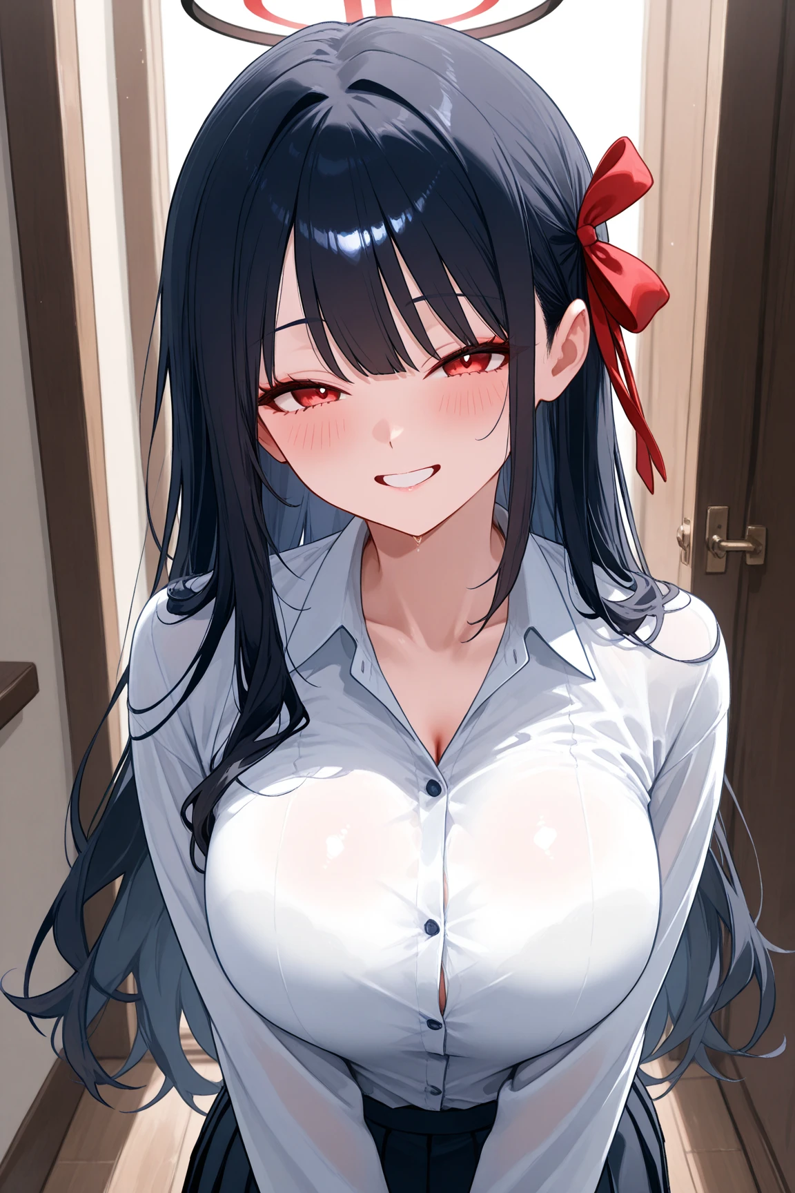 (from above and high angle), (Throw both hands up into the sky, looking at the sky), (solo:2, 18 yo, straight black hair long hair angry dominance girl, angry red eyes, open mouth, big tits), in a formal dress), break, in the rooftop, BREAK, perfect anatomy, masterpiece, best quality, 16k, beautiful detailed grow, daydreaming expression.