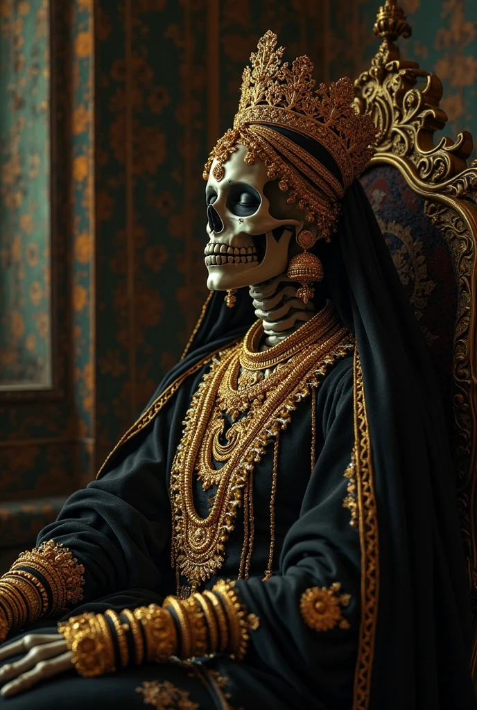 fechar-se, era vitoriana, skull mask, cinematografia, handmade, elegante, meticuloso, magnifica, maximum details, extremely hyperaesthetic, intricadamente detalhado, muito ouro, diamante, Ruby and pearls, cinematic light and black background
