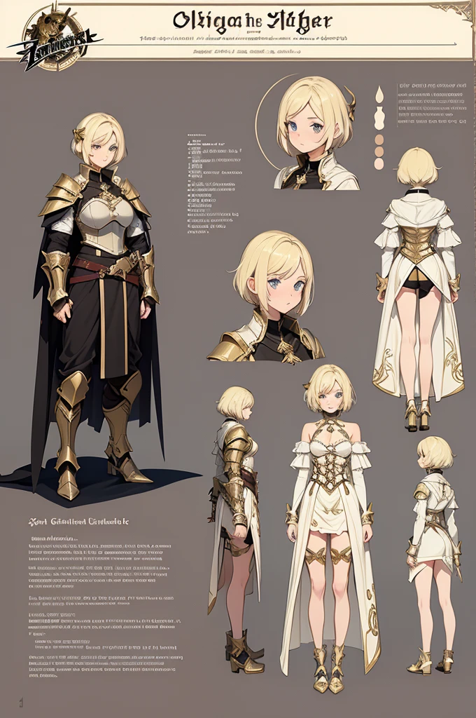 Masterpiece, best quality, very detailed, ((full body)), 1boy, ((solo)), femboy, (effeminate), knight, long hair, (golden hair), ((bob haircut)), looking at viewer, extremely detailed eyes, (golden eyes), blushing slighly, smiling, detailed nose, spiked pauldrons, (golden ornaments), ornate chest plate armor with gemstones, (blue gemstones), dented details on armor, belts and buckles on waist, deteriorated Greaves, ripped leather skirt, black thigh highs, (thick thighs), standing, simple background, dark ambiance, ambiance light