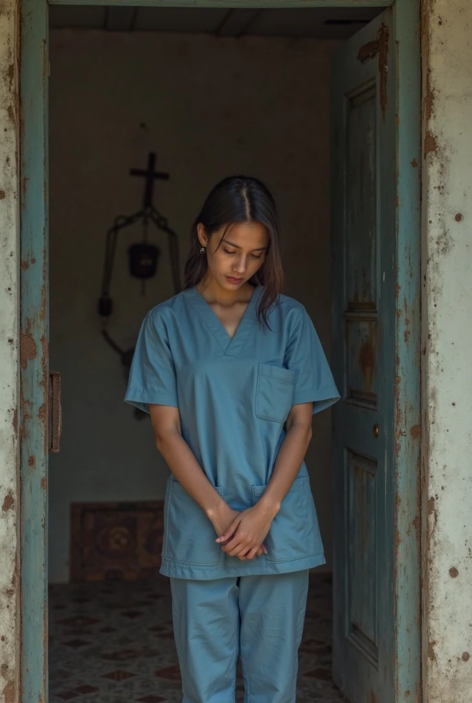 Indian Jail guard are Bitten the bald woman prisoners, whose are wearing white sharee as Specific clothing for female prisoners , in side the jail
