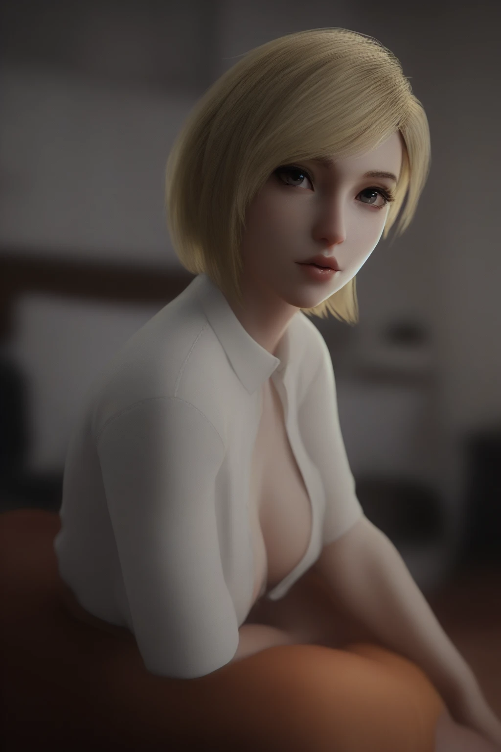 a blond　short-hair　half-squat　gargantilha　Live Action　Open legs　high heals　Wedding Dresses Lingerie , masturbation , solo, line pussy\