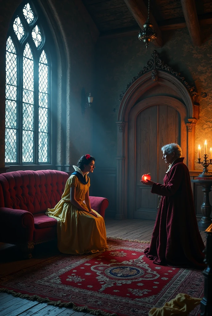 Behind red vaginal curtains, there is a woman sitting in a dark room, in a belly dancing outfit, photo realistic, near fireplace, schlieren portrait, stylized urban fantasy artwork, fantasy tavern background, in a potion shoppe, she is in the potions workshop, in a medieval tavern at night, mysterious dancer, portrait shot, eldritch 