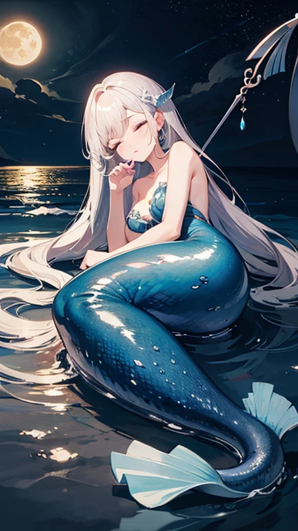 4k,hight resolution,1girl,brack hair,Long hair, blunt bangs, hime cut, mermaid,huge breasts,Seashell bra,Princess Tiara,Pearl decoration,jewel decorations,Undersea background,under the water, fish tail,
