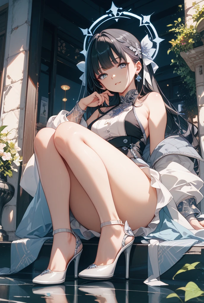 anime girl sitting on the floor in front of a window, seductive anime girl, beautiful anime girl, Beautiful seductive anime woman, Cute anime waifu in fancy dress, attractive anime girl, Azur Lane style, animation style 4k, From the Azur Lane video game, beautiful animation woman, pretty anime girl, anime goddess, anime girl, anime waifu, beautiful animation