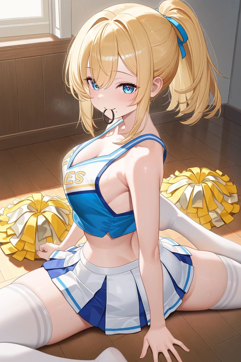 、(Highest quality:1.1), (masterpiece:1.4), (Absurd:1.0), Portraiture, close,
1, Sailor Uranus, Relationship,, Big and ample breasts, Aqua Eye, blonde, Sailor Warrior Uniforms, Sailor collar, Chest Bow, Yellow ribbon, Attractive skirt, White elbow gloves, By the pool, (smile:1.2), Looking at the audience, Erect nipples、Showing panties、Ultra mini skirt、Micro Panties、(Dynamic pose:1.2)、(Downから見る:1.2)、Camel Toe.Between the legs、belly button、Spread your legs.(Browsing Caution:1.2)、(Down :1.2)、Between the legsフォーカス、Dynamic Angle、Masterpiece, Highest quality,
Very detailed, Super detailed, 4K,
(Sharp sketches, figure:1.1),
(Perfect Anatomy),
(Perfect Fingers, Perfect hands:1.4),
break
1 girl 22 years old, embarrassed smile, smile,
(Blonde middlehair, Straight hair, blue eyes:1.3),
Large Breasts, White skin,
break
(Bright and Shiny Samba Costumes:1.2),
break
(walk, Dancing:1.3),
View your viewers,
(Upper Body),
Dutch Angle,
break
(night, Samba Carnival),
Blurred Background,  close your eyes, Tears in the eyes、Open your mouth, What saliva leaves behind, Wet skirt hem, Sticky panties, Bulging of the vibrator cord, Vibrator with Garters