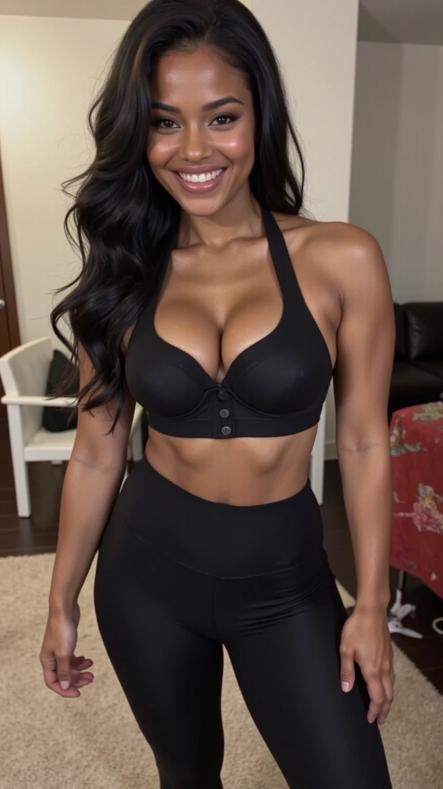 Abdominal muscles female Big Breasts Grin Dark skin