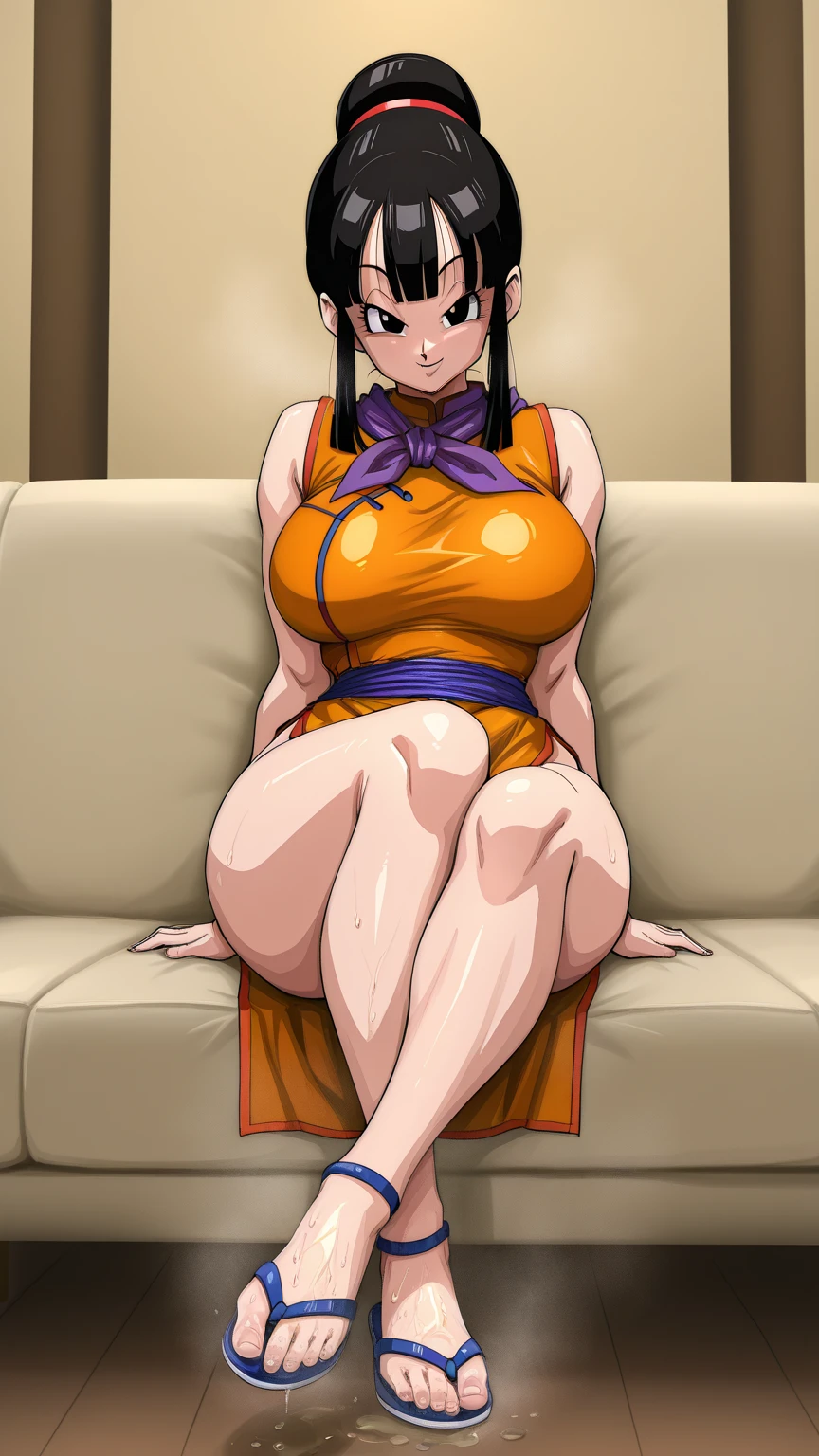 (masterpiece, best quality:1.3), 1girl, solo, wide hips, large breasts, thick thighs, mature female, perfect hands, looking at viewer, seductive smile, closed mouth, plump, lips, cowboy shot, <lora:add_detail:.5> <lora:Keigi Style Lora:1>, bangs, black hair, white loincloth, tube top, bracelet, earrings, brown eyes, midriff, dark skinned female, collarbone, cleavage, <lora:chel_eldorado:.8>