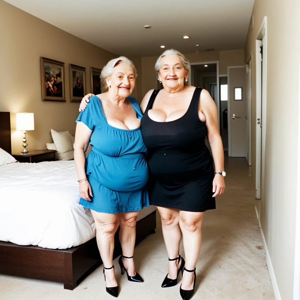two gilf, 60 ans, belle, vieille, grand mère, cheveux blancs,longs, très belle, chubby, poitrine énorme, assise sur un lit, belles jambes, poitrine énorme, maquillage, bijoux, lèvres rouges, robe en cuir, noir,  bleue, chubby,  poitrine énorme, décolletée, grosse poitrine, agée, mure, poitrine énorme, sexy, magnifique, poitrine énorme,attirante, huge boobs, huge boobs