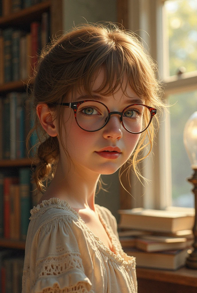 Create an image of a real life nerd girl, like really really nerdy, the nerder the better,
