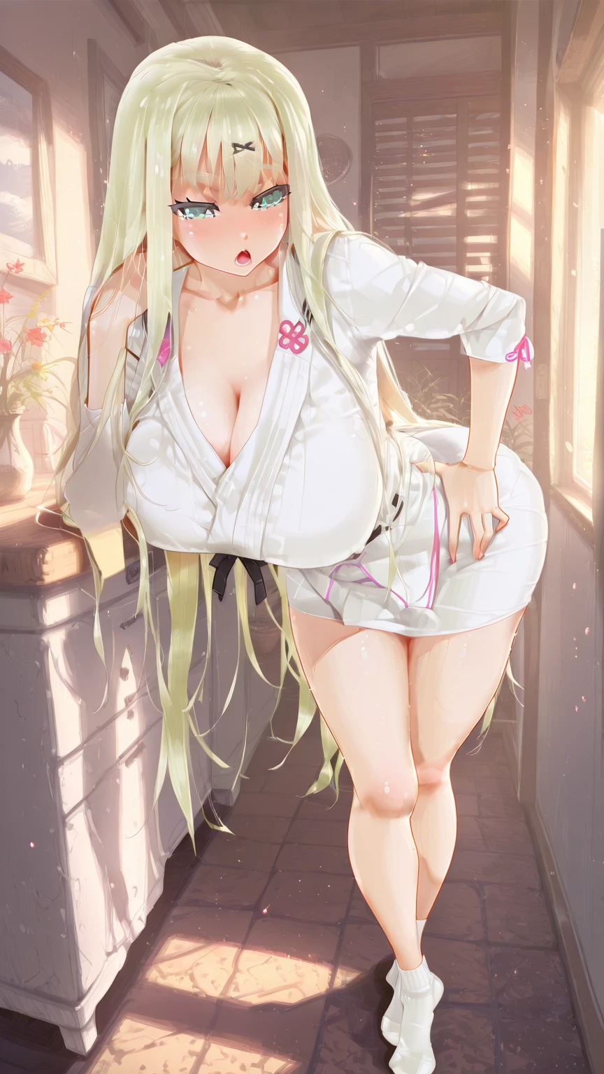 Ahri, kda ahri, fox ears, wide hips, sexy, big breasts, sex, vaginal, bedroom, masterpiece, high quality, highres, red and white yukata, nipples, pussy, wet pussy, horny, naughty, shy