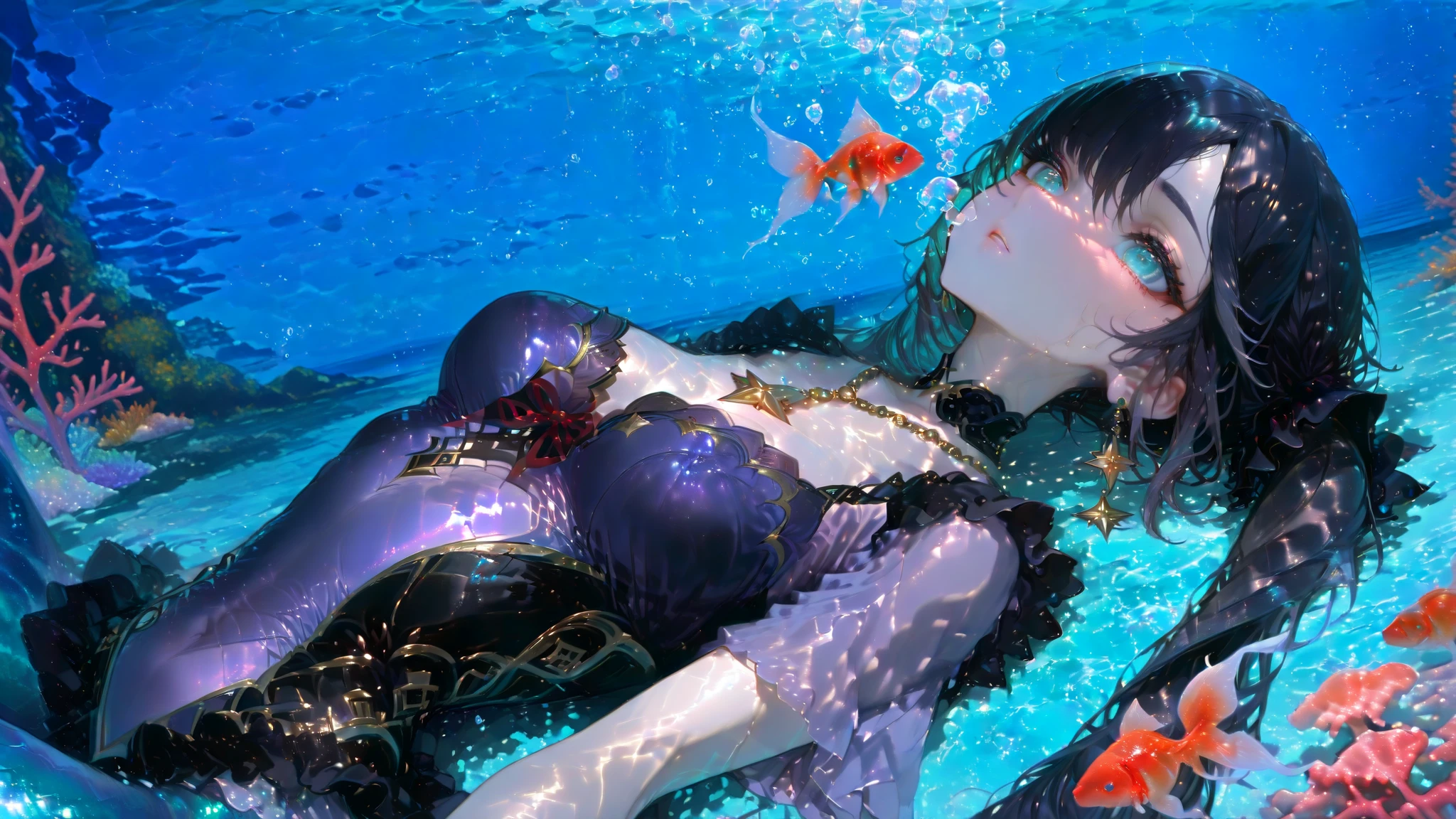 (2girls, princess carry:1.4), shy,nude, heart,underwater,(kiss,french kiss,:1.2) ,multicolored hair, closed eyes,(air bubbles:1.2), absurdres, ass, cleft of venus,
<lora:princess_carry_v0.1:1>, masterpiece, best quality, highly detailed, (hydrotech , scifi:1.1),  <lora:HydroTech:0.7>,(coral reef,algae:1.2),(glass buildings:1.1), masterpiece, best quality, highly detailed, (8k), (4k), HDR, beautiful detailed girl, beautiful detailed face, beautiful detailed eyes, perfect shadow, masterpiece, best quality, perfect skin, shiny skin, perfect hands, perfect girl,