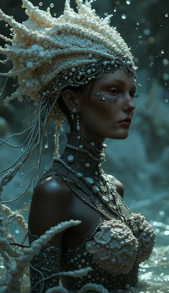 j1b4r0, cheese, woman, Studded with jewels, immersed in the lake, body reflected in water, lure the conquistadors, so that they drown