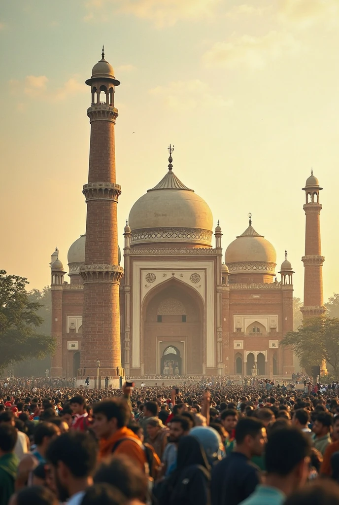 Pakistan Independence Day at badshahi masjid, with cloudy weather