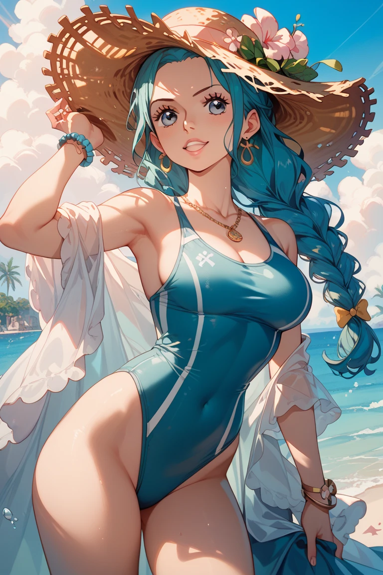 (Highest quality, High resolution, 32k , Super detailed:1.3, masterpiece:1.2, Realistic:1.37), Enjoying a beach vacation, pretty girl, wearing pastel colored sunglasses:1.4, Crystal White Skin, Wearing a colorful and cute swimsuit with ribbons, Golden sandy beaches, Clear turquoise water, Gentle sea waves, Shining Sun, cool ocean breeze, Palm trees swaying, Playful seagulls, Expression of joy, Long flowing hair, smile, Rosy Cheeks, Sparkling eyes, Sand toe, Beach towel, Sunscreen lotion, Straw hat, vibrant and lively atmosphere, Summer atmosphere, Happy and carefree, Carefree laughter, relaxing getaway, Colorful beach umbrellas, Refreshing tropical drinks, Beach Toys, Beach ball, shell, Sand castles, footprints in the sand, Family and friends having fun, Vibrant beach scene, Perfect summer moments, pure joy and happiness, The magic of childhood, eternal memories