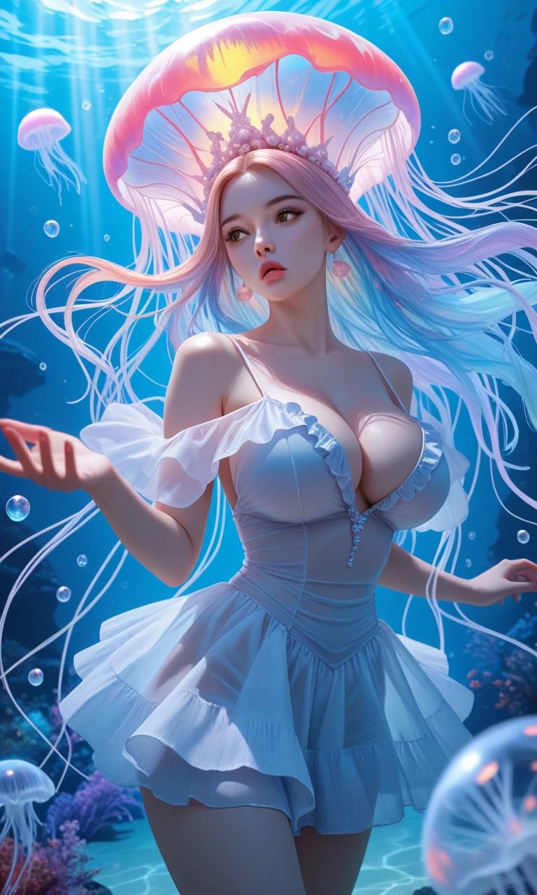 very hot sexy white girl, half naked boobs expose, Mermaid dressShopping mall, vibrant