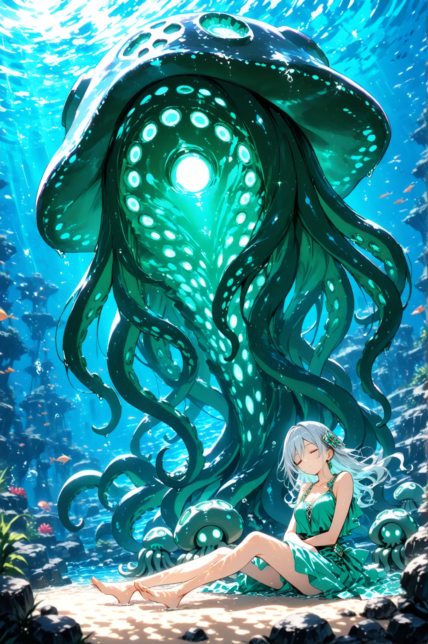 Best Quality, top-quality、(cute petit girl:1.3),Beautiful pink eyes、flat chest、Lori、(Cuteness beyond limits)、Beautiful bare feet、((oestrus))、tied up with a collar、a sailor suit、White underwear、Panchira、Panting Girl , Countless tentacles enveloped the girl., (Tentacles are wrapped around the paws, Masterpiece tentacles wrap around the waist, Tentacles are wrapped around arms),cum shots, Clenching teeth, embarrassed,blush, Saliva, Scared, tored, moaning, ,Tears and despair, agony、agony、drooping、Anatomically correct、Metamorphosis、red blush、Desperate look、お漏らし、Tentacles are touching the crotch、Tentacles grab the buttocks、1Giant Octopus、Pleasure、Sucking tentacles、(Tentacles are inserted:1.3)