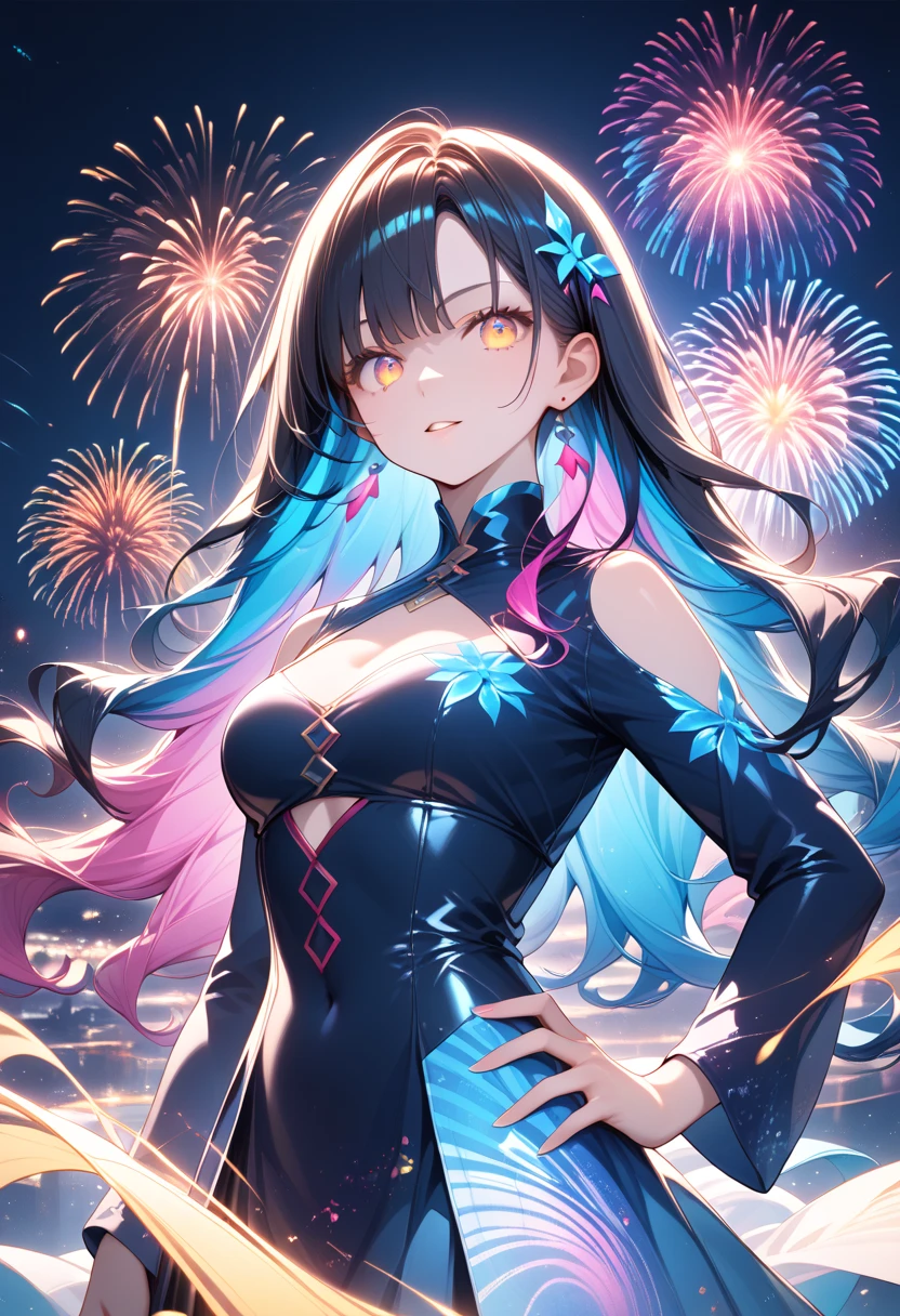 High resolution, high image quality, (maximalism: 1.8) portrait, 1 girl, thank you, bowing your head, flower dance, petal fireworks, diffuse reflection light, 2D illustration, asking figure, full body, 9th figure, sitting upright, geometric pattern,
