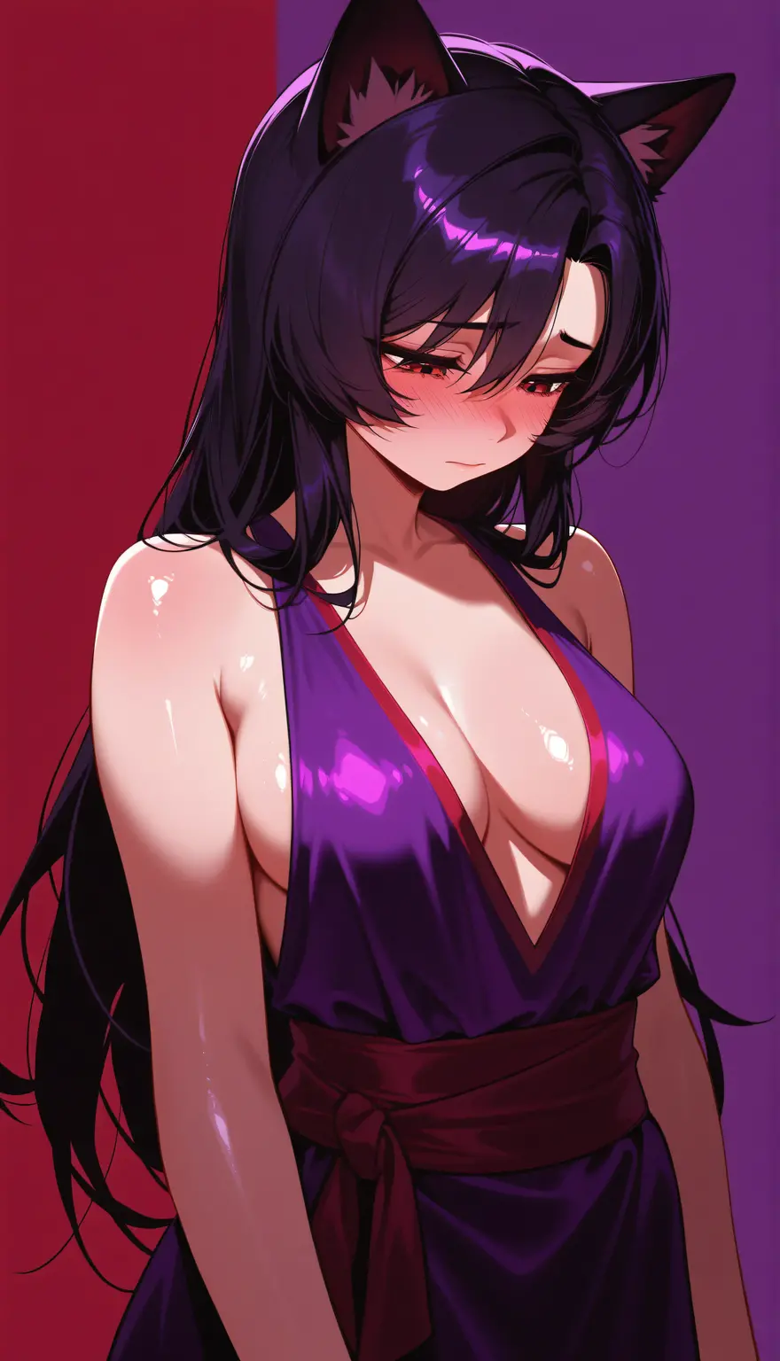 score_9,score_8_up,score_7_up,score_6_up,score_5_up,score_4_up,cute 18 year old girl,Komi Shouko,tall,perfect cute face,medium breasts,teardrop_breasts,small tight ass,purple hair,long hair,pale skin,purple eyes,
