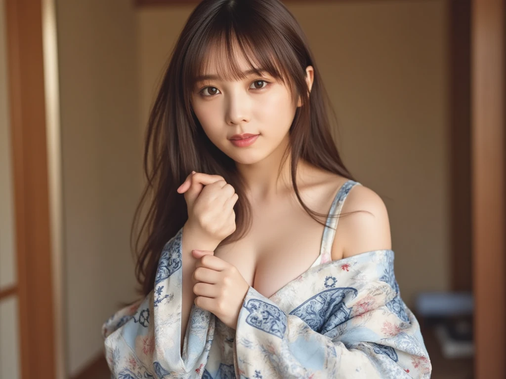 ulzzang-6500-v1.1,(masterpiece, highest quality:1.3), (Ultra-detailed 8K:1.2), (hyperrealistic:1.35),(Raw photo:1.2),highest quality, High resolution, wallpaper, realistic
BREAK
(1 japanese girl:1.5),(20 years old:1.5),Super beautiful, beautiful skin, beautiful eyes, detailed face, super delicate face, delicate eyes(large breasts:1.2),(long cleavage:1.1), cute girl, (multicolor poncho:1.5), (indoors:1.5),(night:1.5),(sharp focus:1.4),(soft focus:1.2), extremely delicate and beautiful,